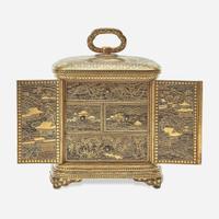 A Japanese gold-inlaid iron miniature cabinet, Komai workshops, Kyoto Meiji period