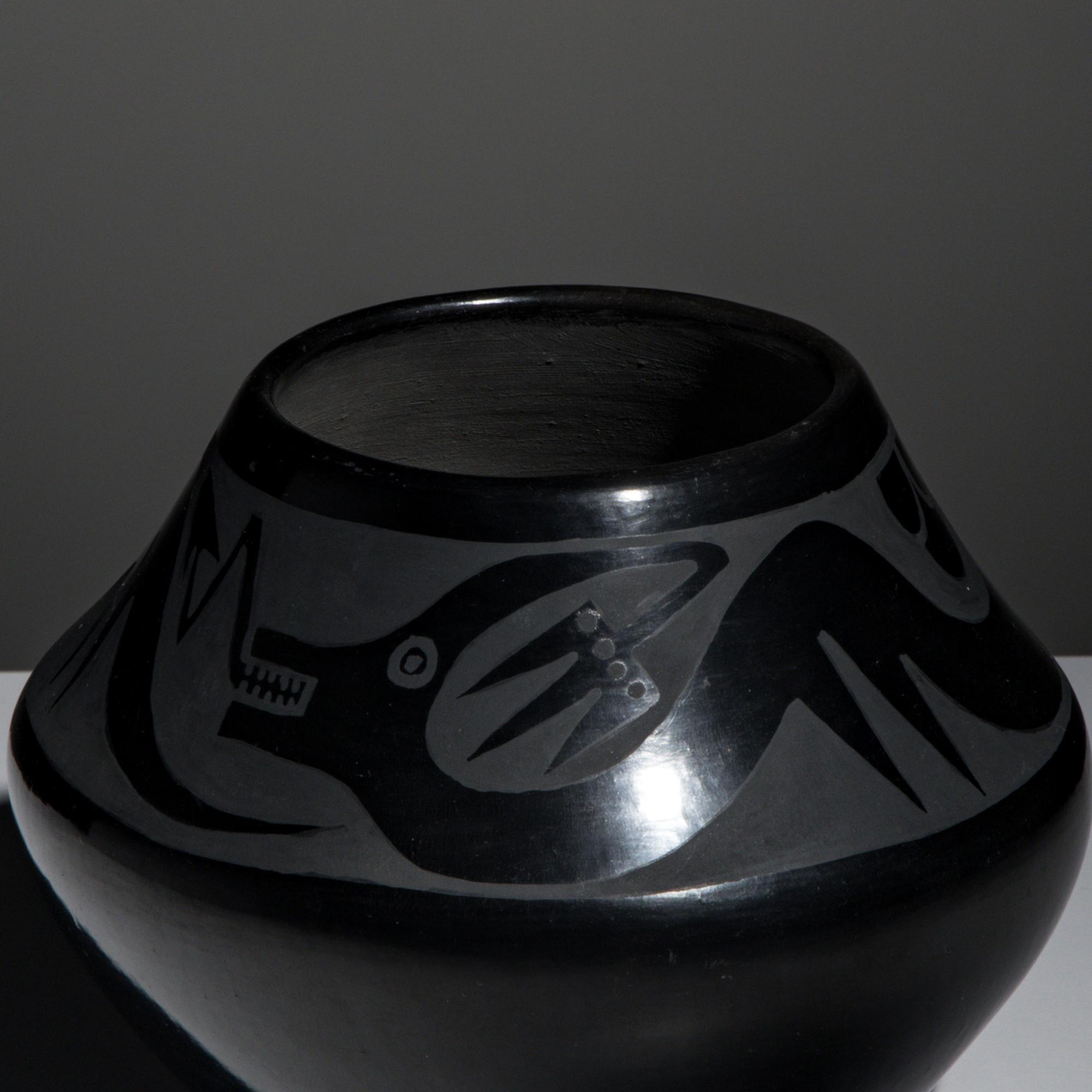 Maria and Santana Martinez (San Ildefonso, 1887-1980 / 1909-2002) — Blackware Pottery Jar, with Avanyu 1954-1956