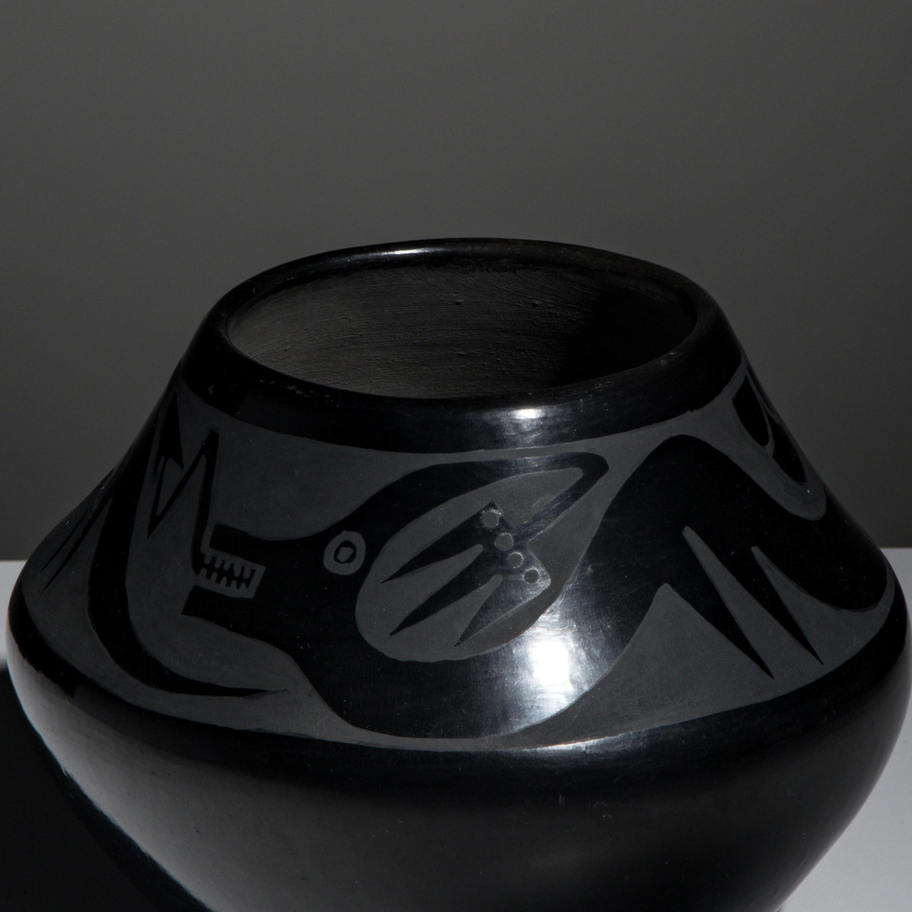 Maria and Santana Martinez (San Ildefonso, 1887-1980 / 1909-2002) — Blackware Pottery Jar, with Avanyu 1954-1956
