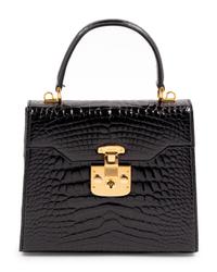 Gucci Black Patent Alligator Front Lock Handbag