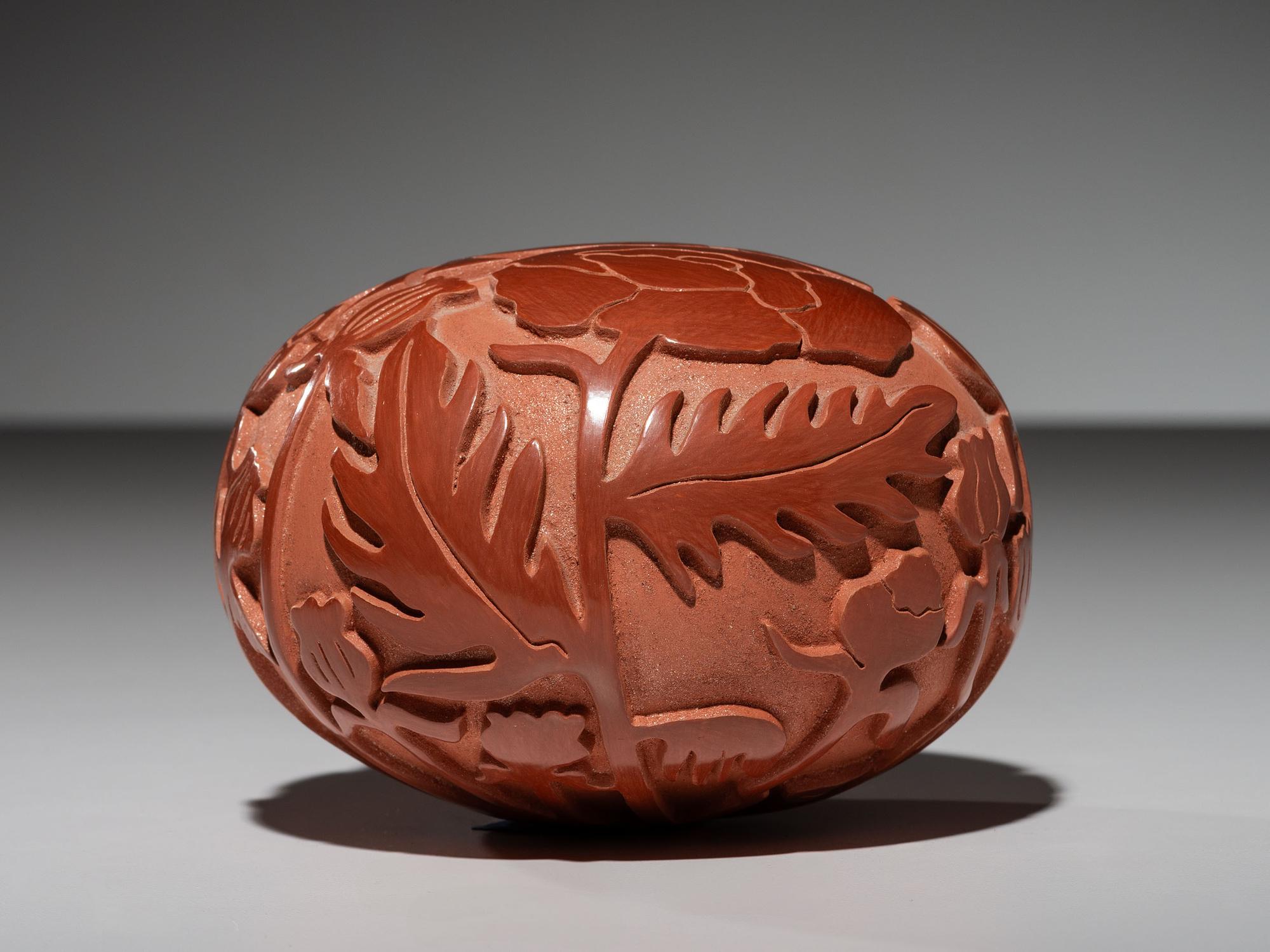 Carved Redware Pottery Jar