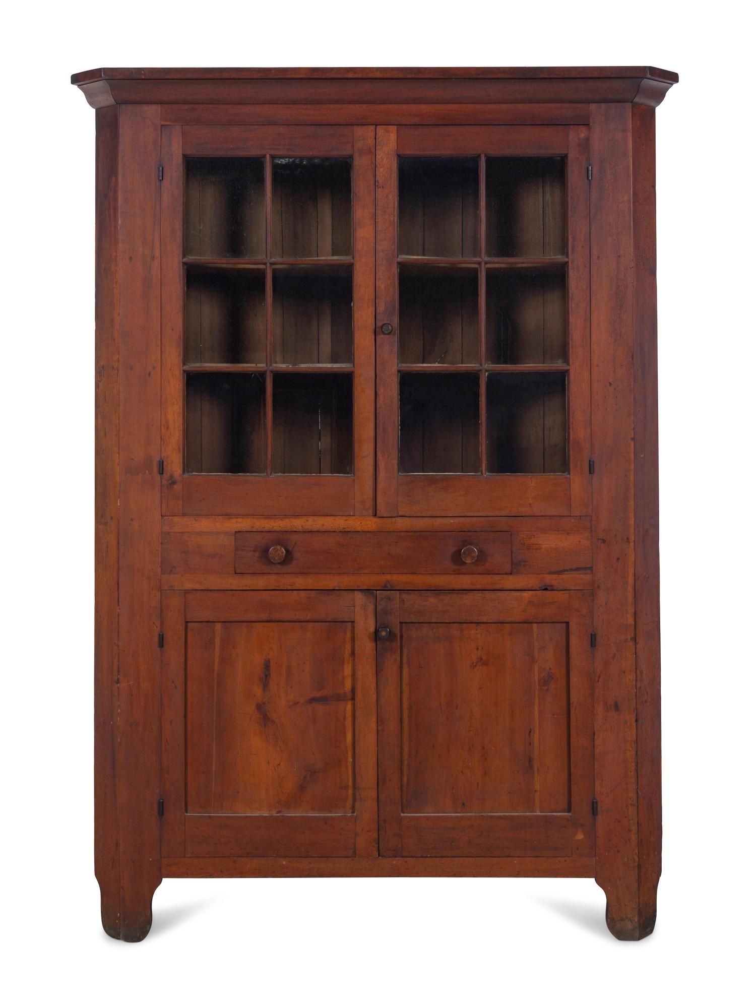 A Federal Cherrywood Corner Cupboard
