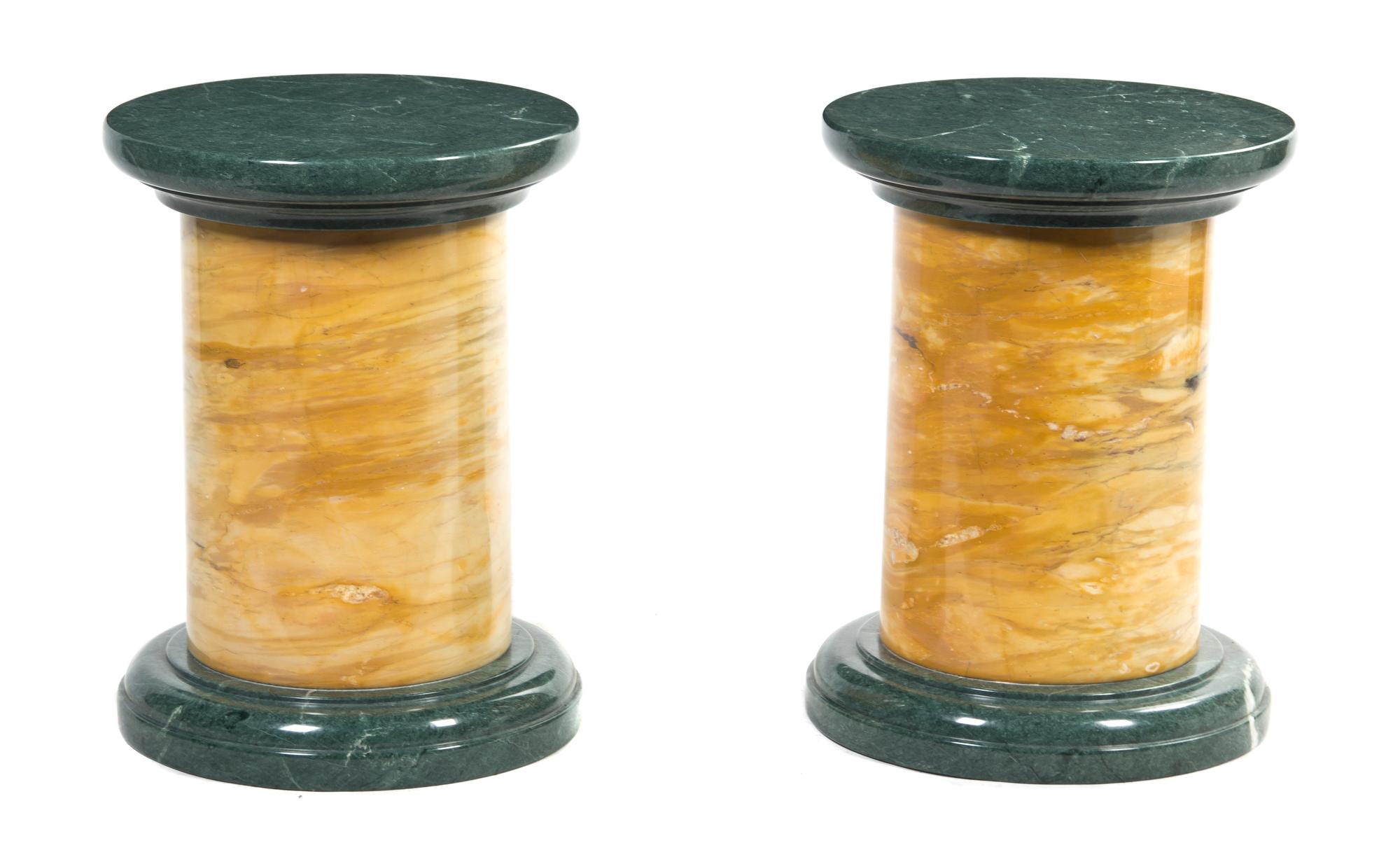 A Pair of Green and Sienna Marble Pedestals, Height 23 7/8 inches.