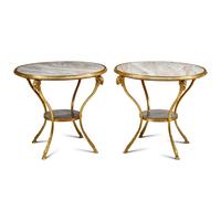 A Pair of Louis XVI Style Gilt Bronze and Marble Gueridons