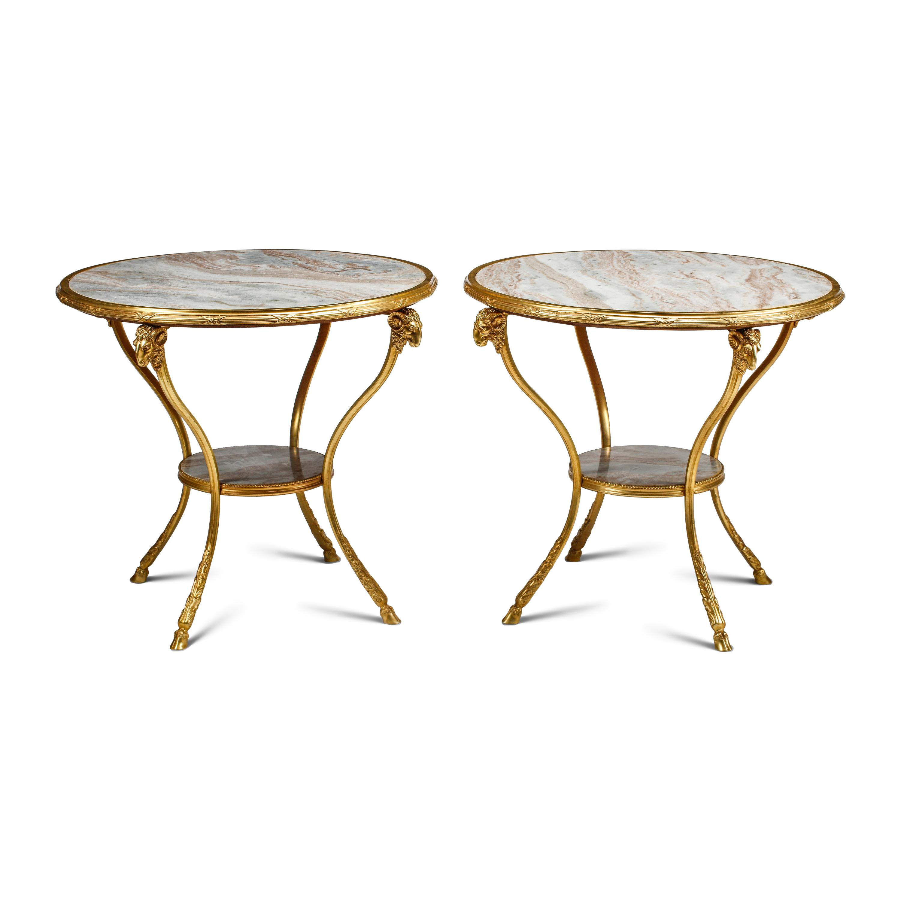 A Pair of Louis XVI Style Gilt Bronze and Marble Gueridons