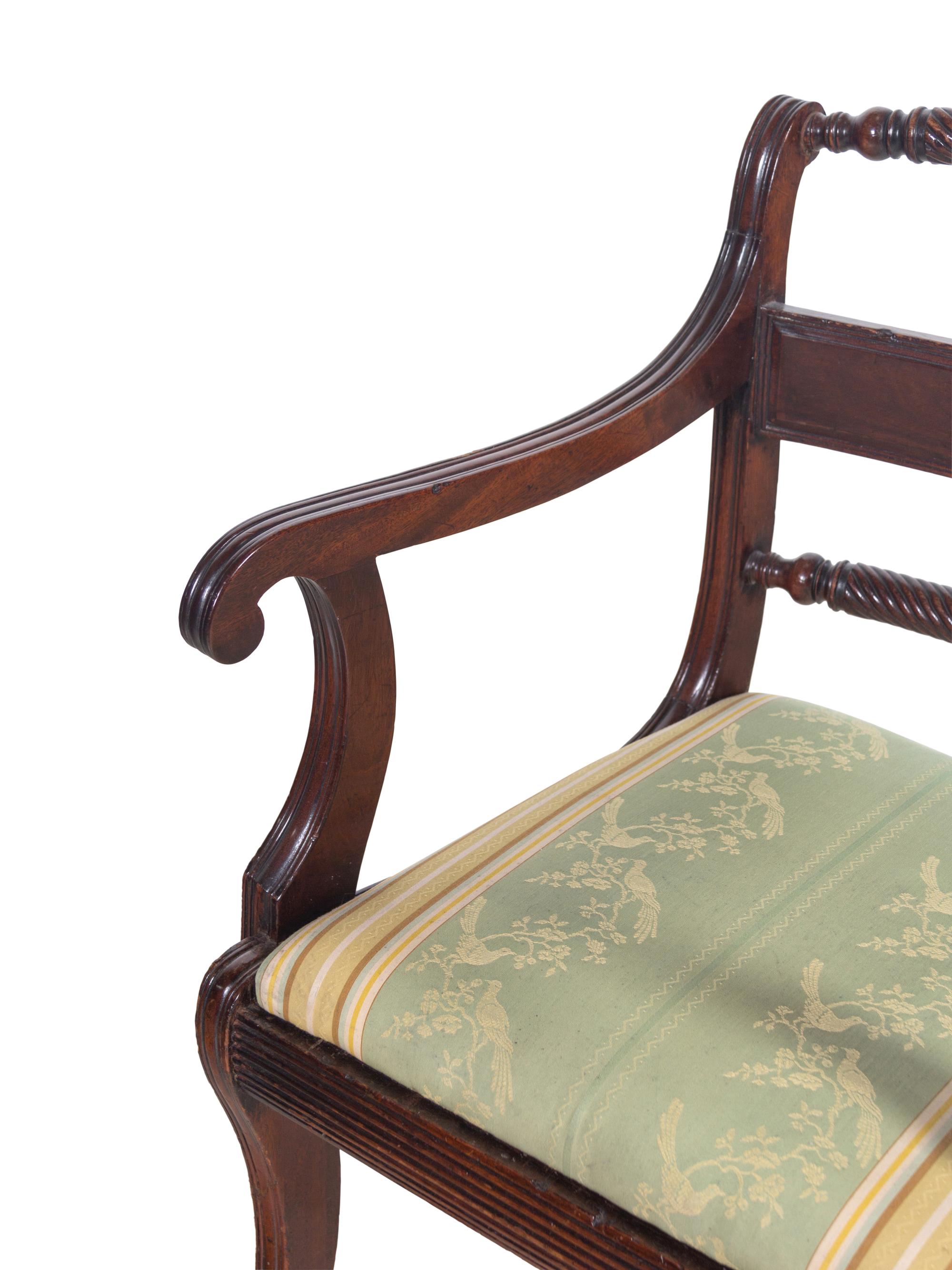 A Pair of Regency Twist-Carved Mahogany Armchairs