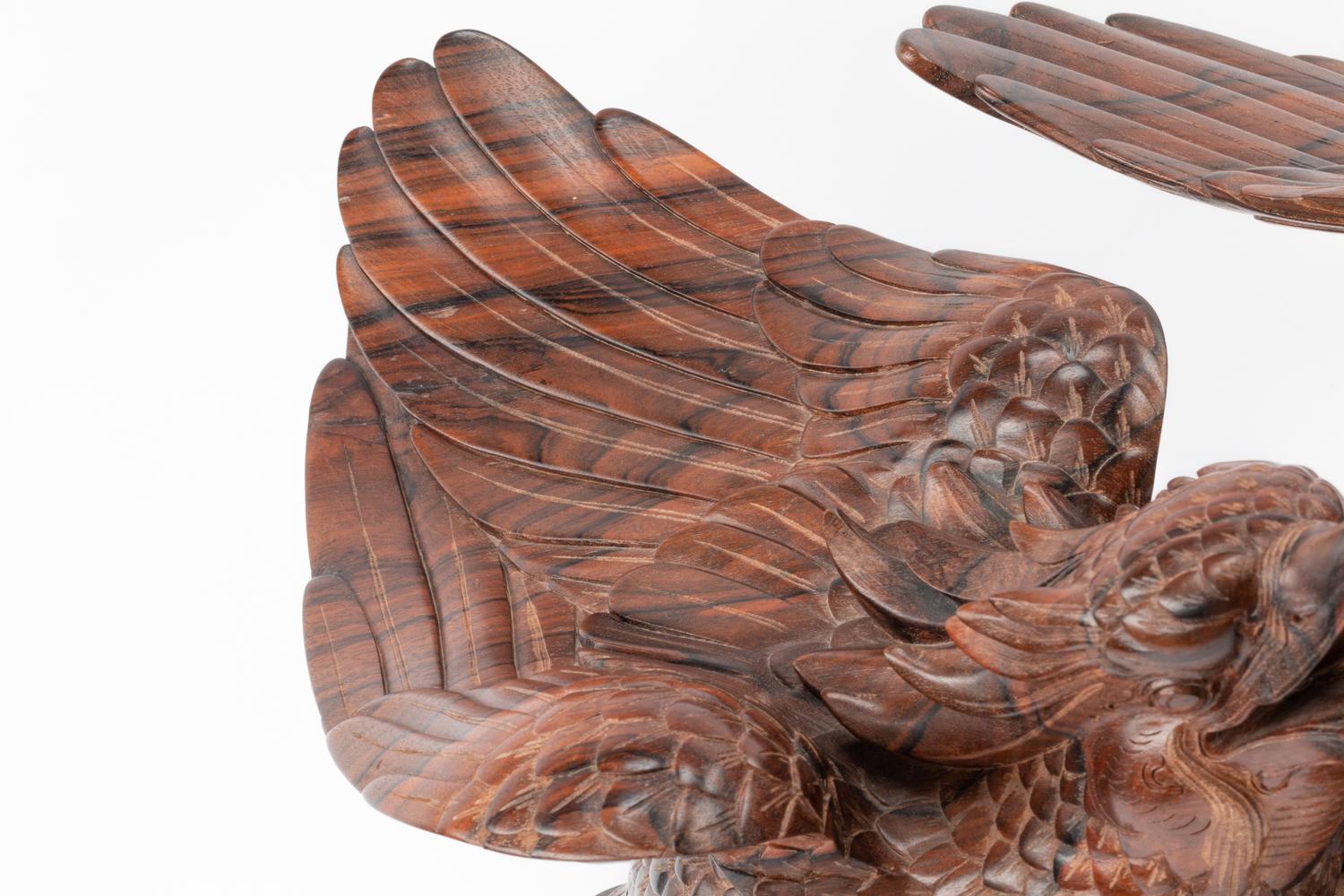 A Japanese Export Carved Rosewood Bird Group