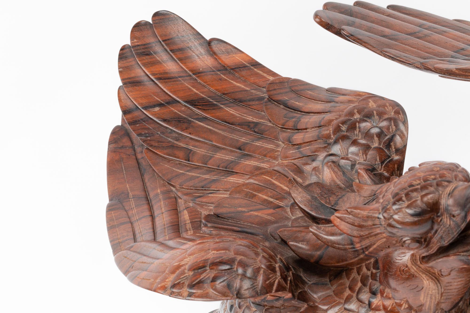 A Japanese Export Carved Rosewood Bird Group