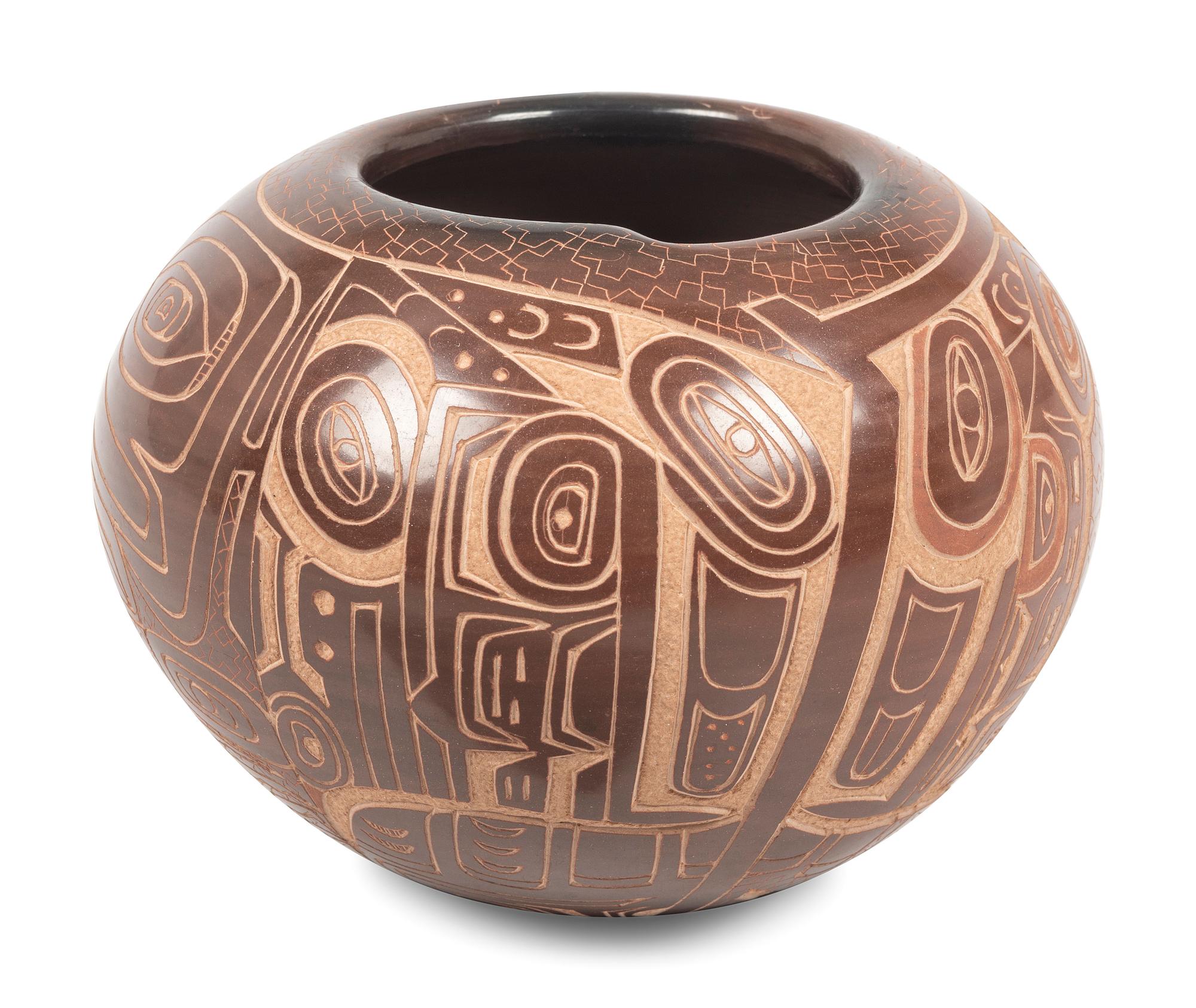 Sienna Jar, with Sgraffito Northwest Coast Imagery