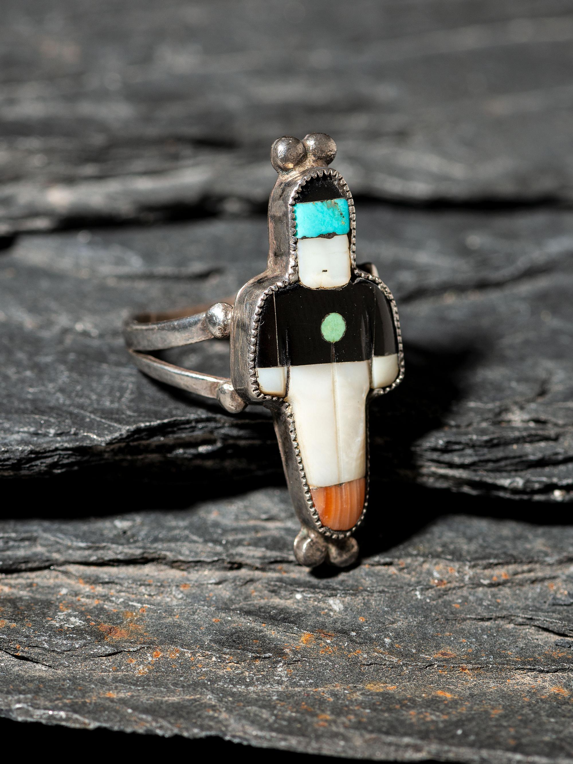 Zuni Silver and Mosaic Inlay Figural Ring
