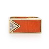 Coral, Diamond, and Yellow Gold Ring