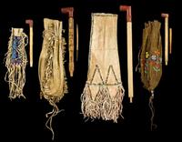 Beaded and fringed hide pipe bag and pipe belonging to Blue Thunder, survivor of The Battle of the Little Bighorn last half 19th century