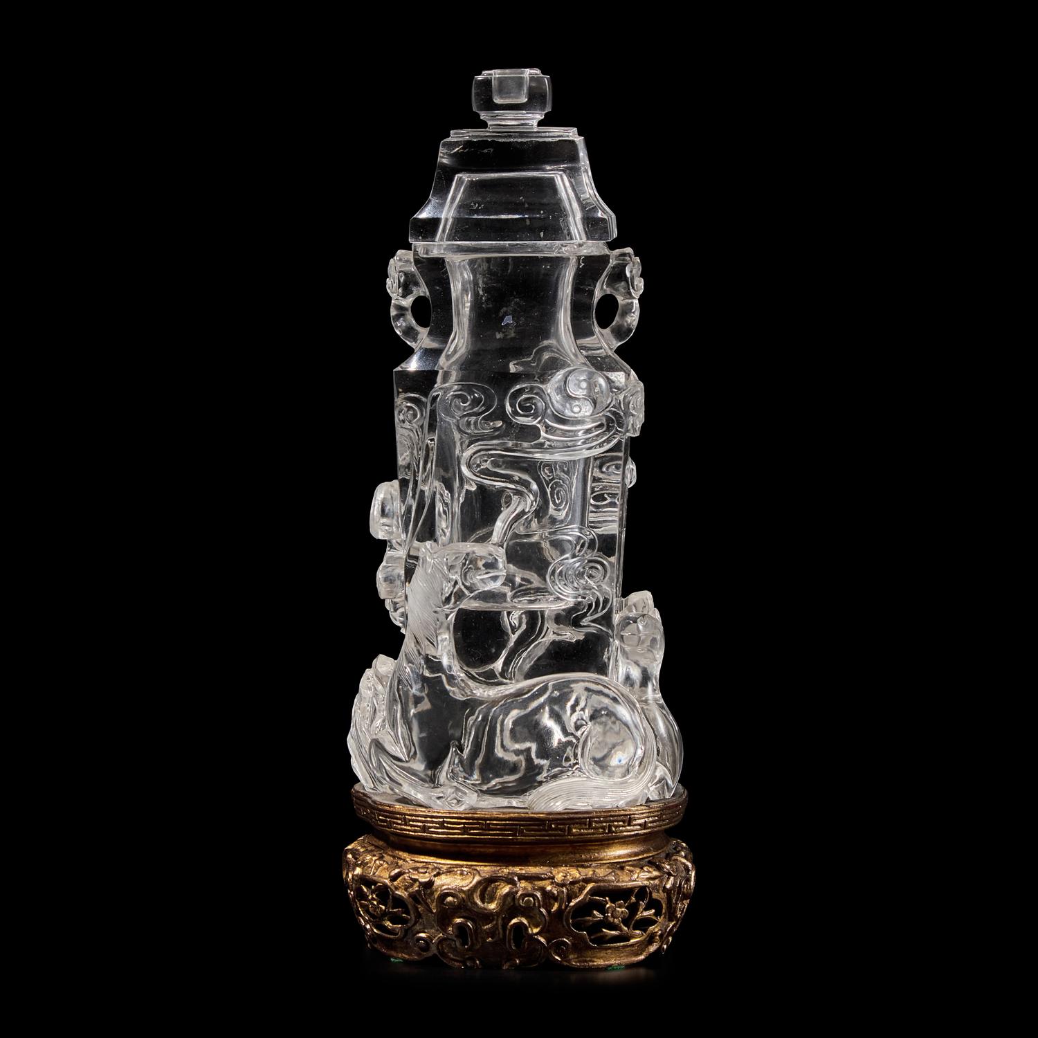 A Chinese Carved Rock Crystal Vase and Cover with Horses and Dragon, 19th-20th Century 晚清-民國 水晶刻臥馬賞瓶