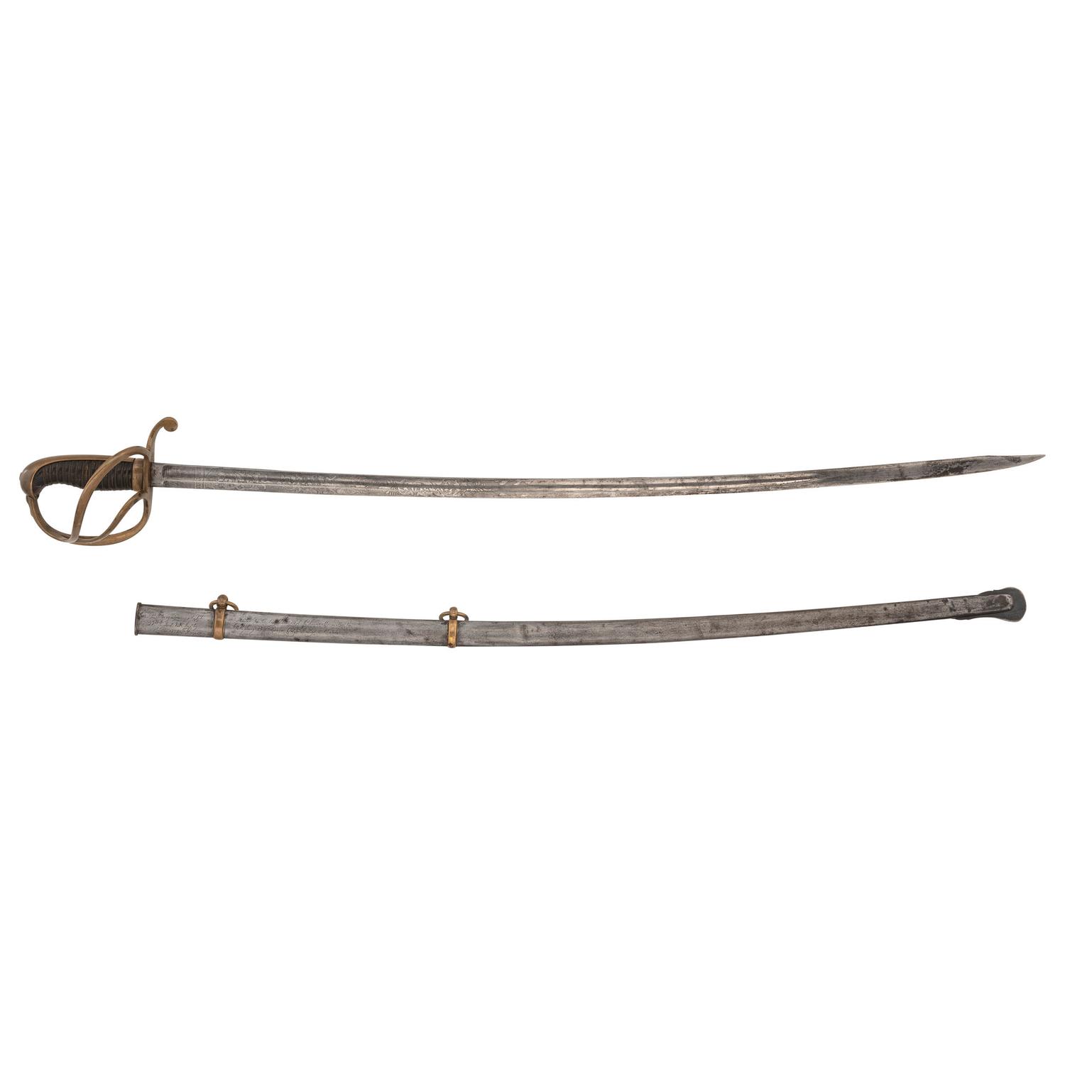 Germanic Chevaulegers Style Saber with Scabbard Inscribed to 1st Lt. O.P. Furgason 27th Indiana Infantry
