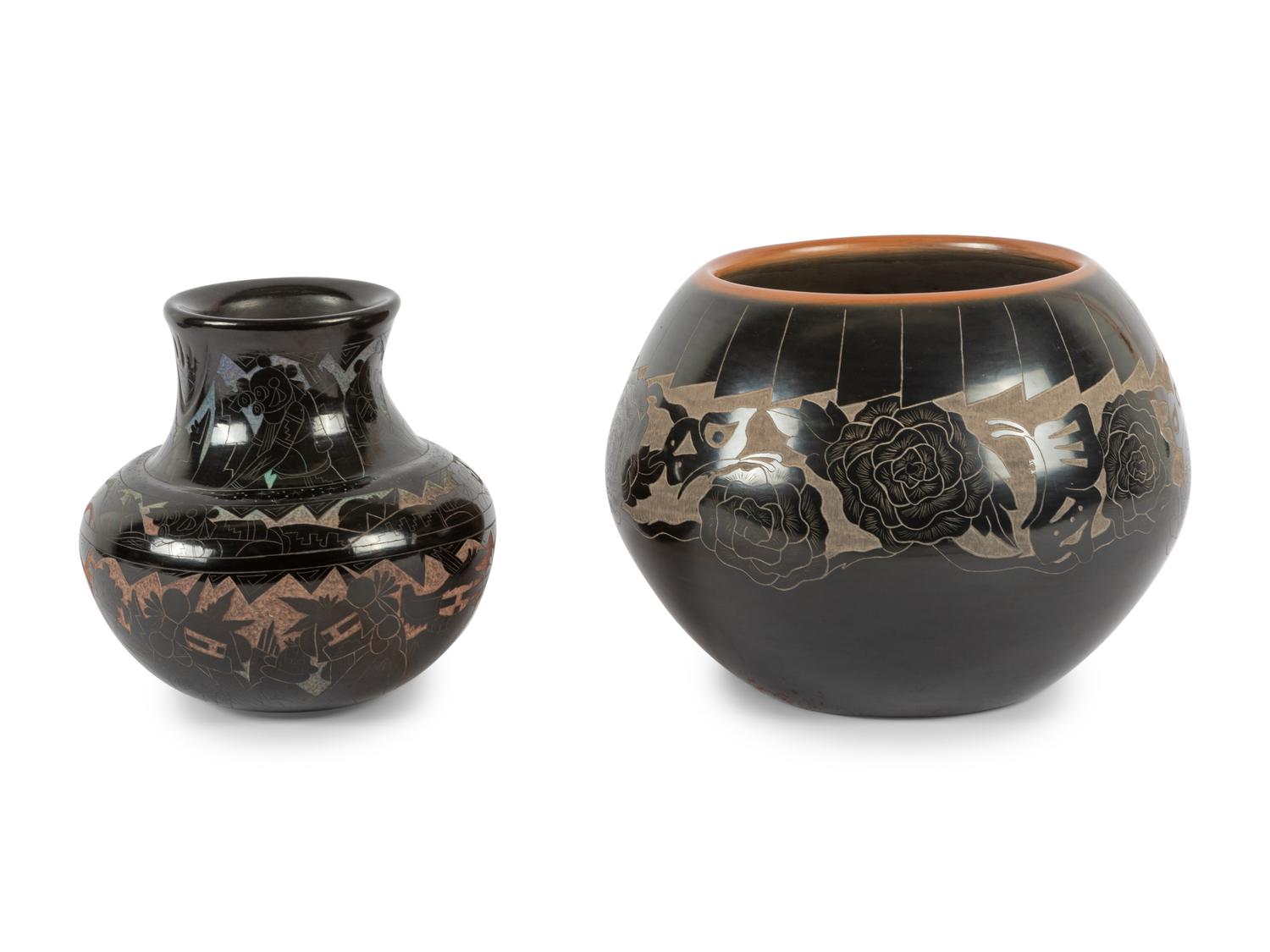 Pueblo Blackware Sgraffito Pottery