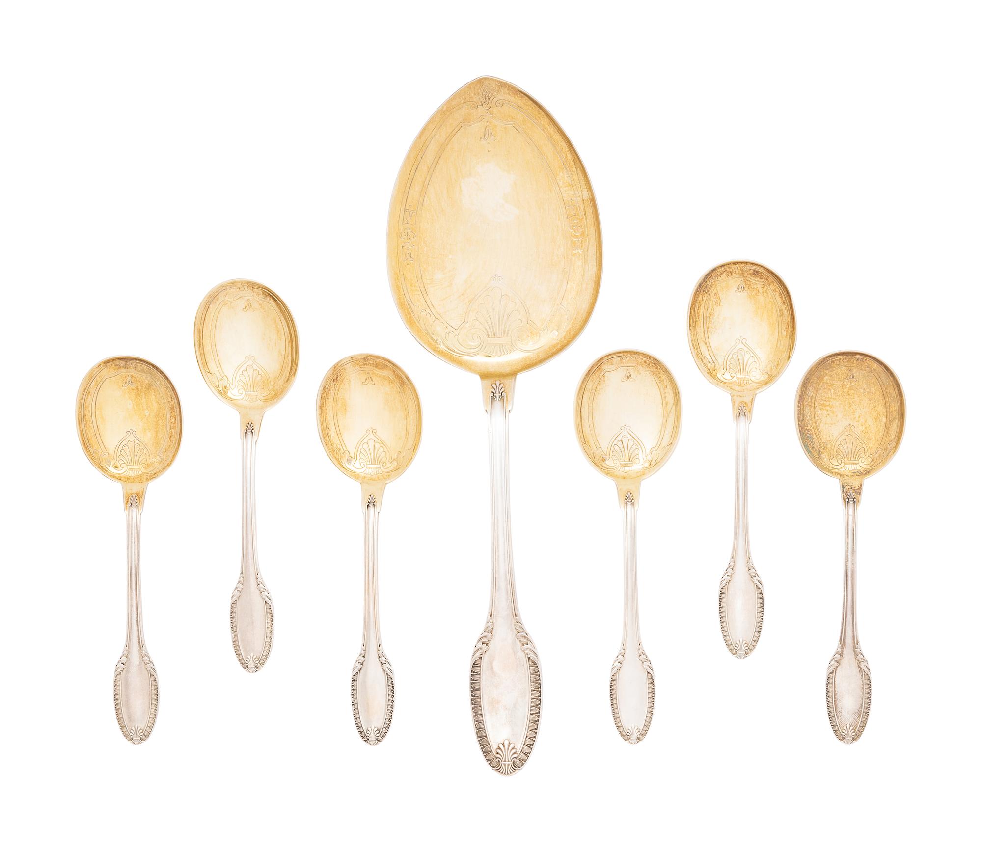 A French Parcel-Gilt Silver Dessert Service