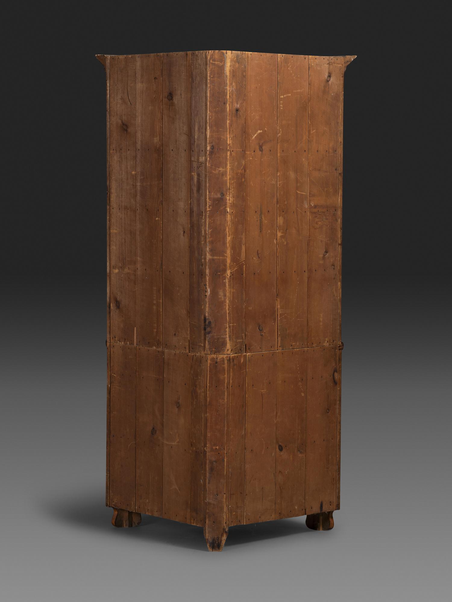 A Country Federal Bird’s Eye and Tiger Maple Corner Cupboard