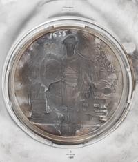 An American Silver Commemorative Dish, Gorham Mfg. Co., Providence, RI, 1876, the twin-handled circular dish centered with a medallion
