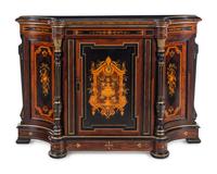 A Victorian Parcel Gilt Ebonized and Inlaid Rosewood Parlor Cabinet