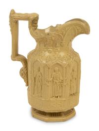 A Collection of Seven English Salt Glazed Relief Form Pitchers — 19TH/20TH CENTURY