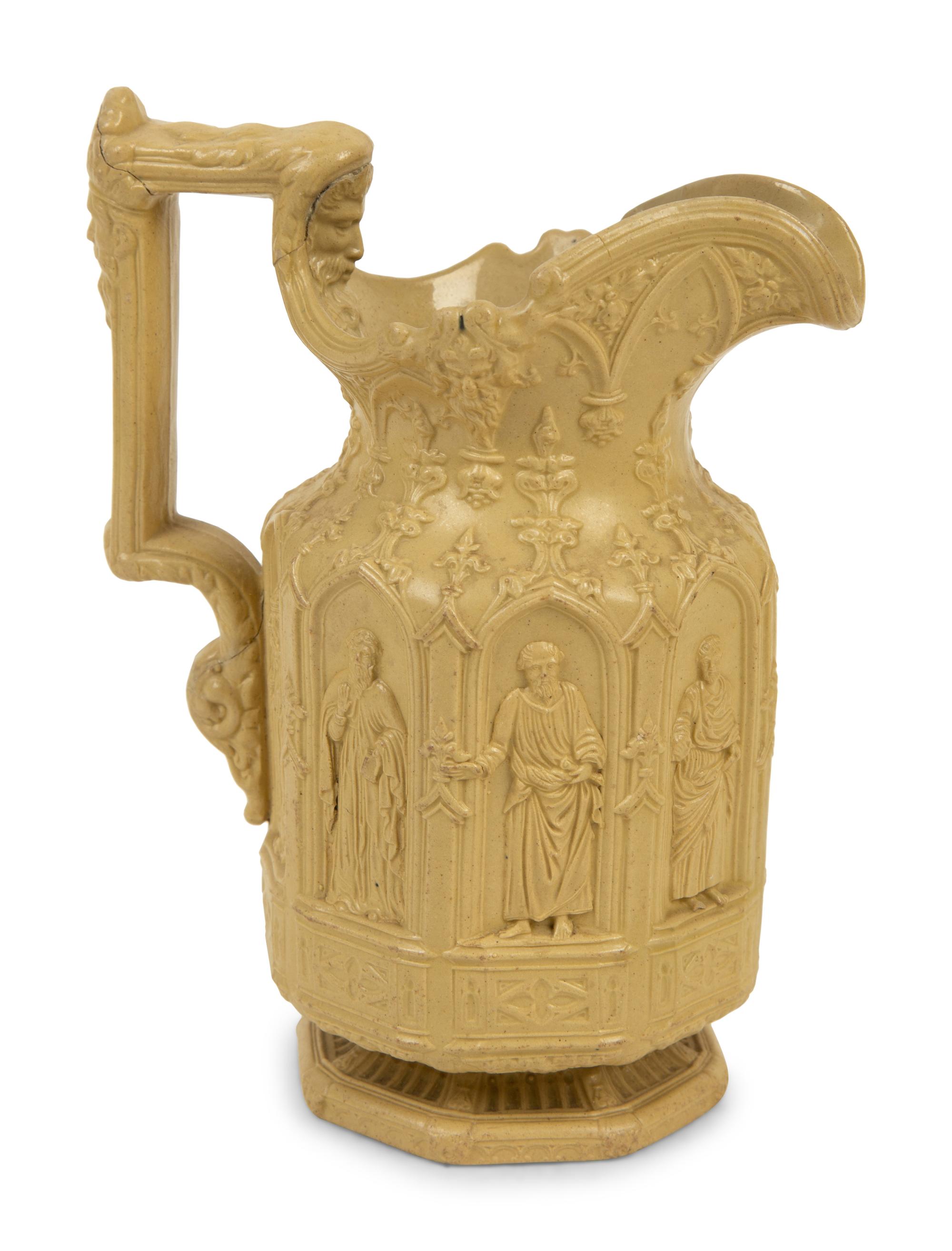 A Collection of Seven English Salt Glazed Relief Form Pitchers — 19TH/20TH CENTURY