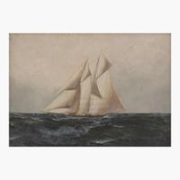 Antonio Jacobsen (American/Danish, 1850-1921) Single Yacht Facing Left