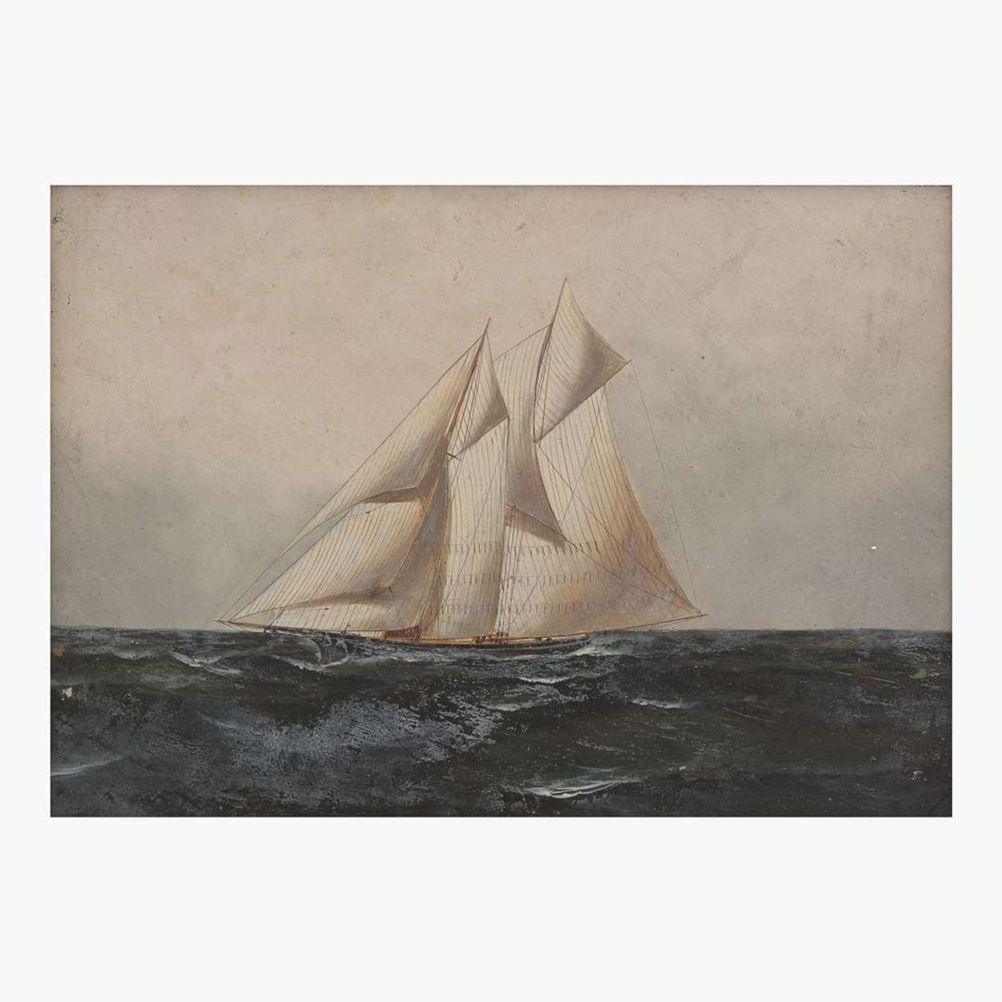 Antonio Jacobsen (American/Danish, 1850-1921) Single Yacht Facing Left