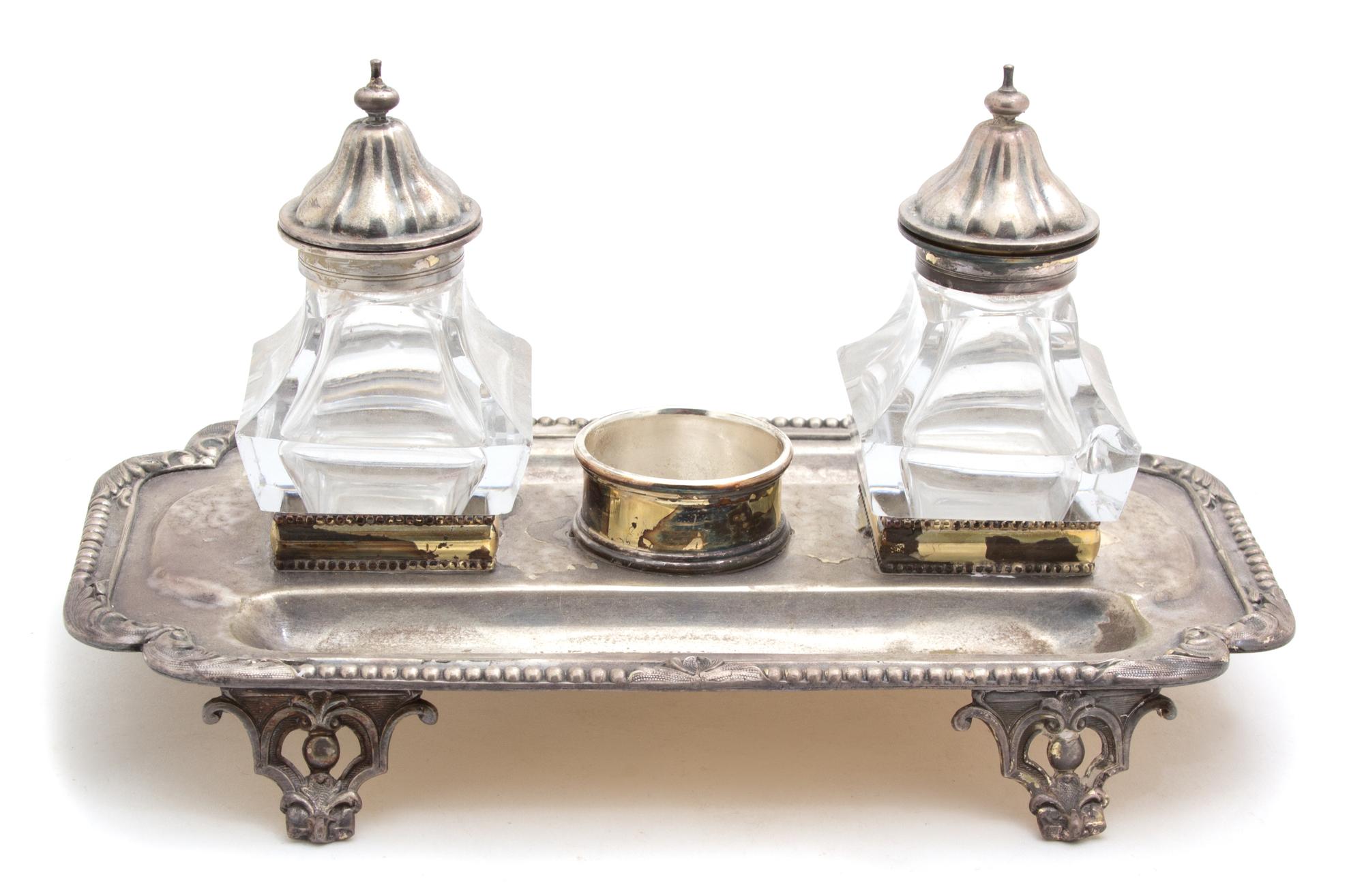 An English Silver Plate Standish Length 9 3/4 inches. — 19TH CENTURY