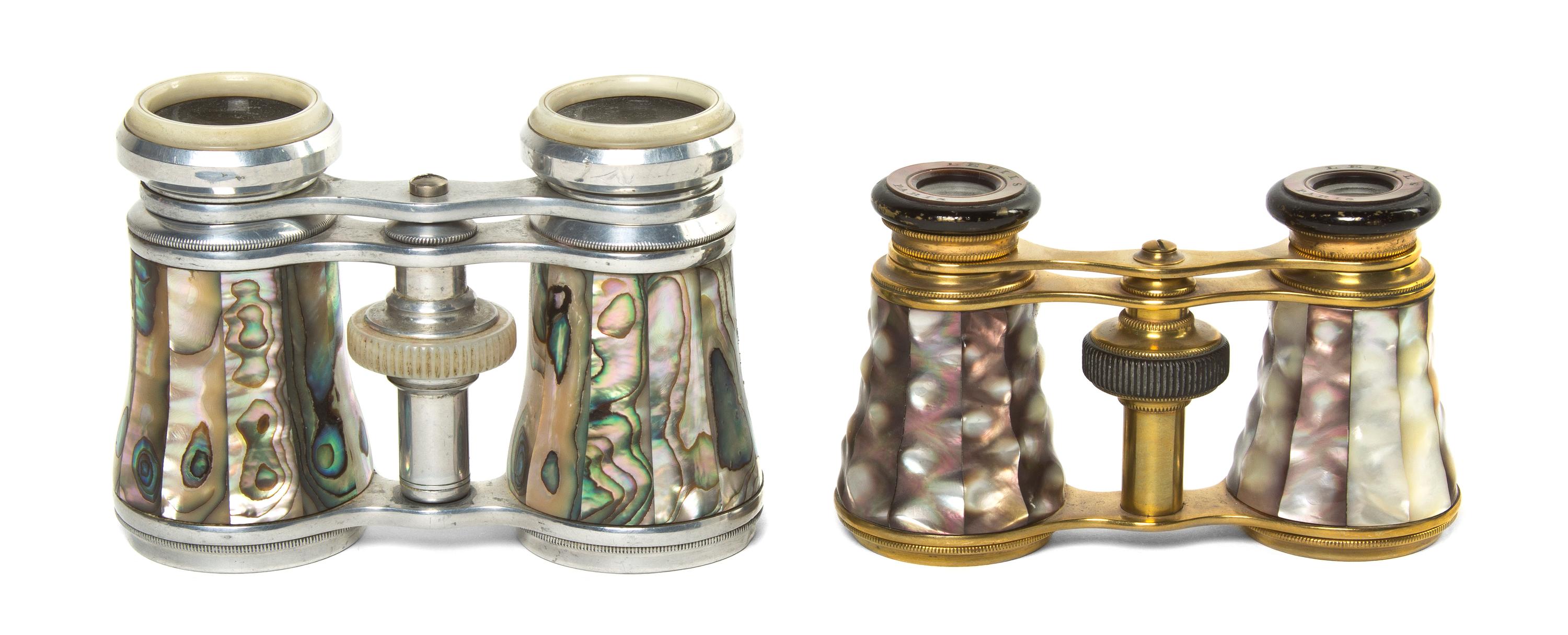 Two Pairs of French Opera Glasses, Width of first 4 inches.