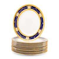 A Set of Twelve Royal Doulton Parcel Gilt Porcelain Dinner Plates