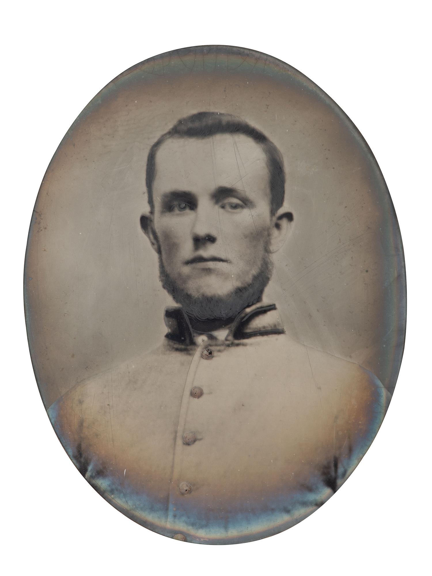 [CIVIL WAR]. Full plate tintype copy portrait of an unidentified soldier, likely Confederate.