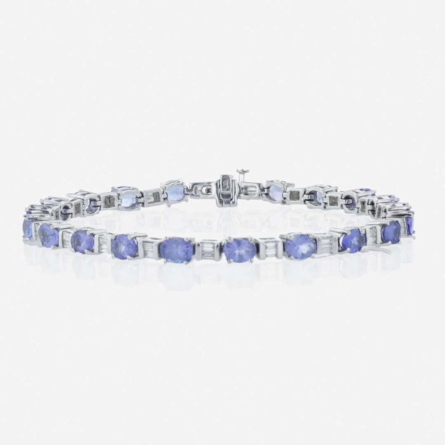A 14K white gold, tanzanite, and diamond bracelet