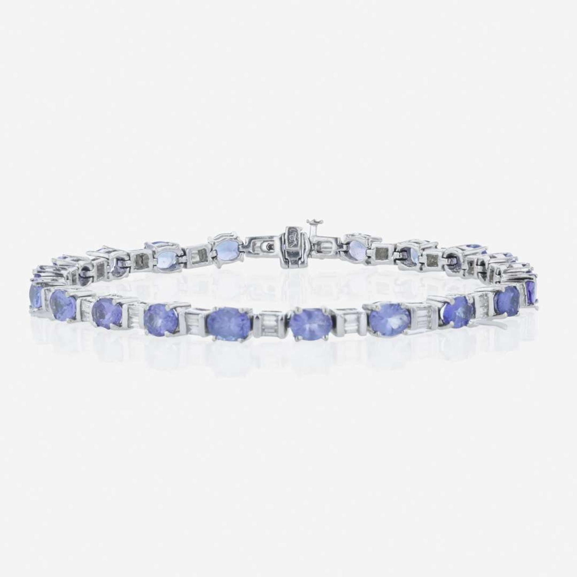 A 14K white gold, tanzanite, and diamond bracelet