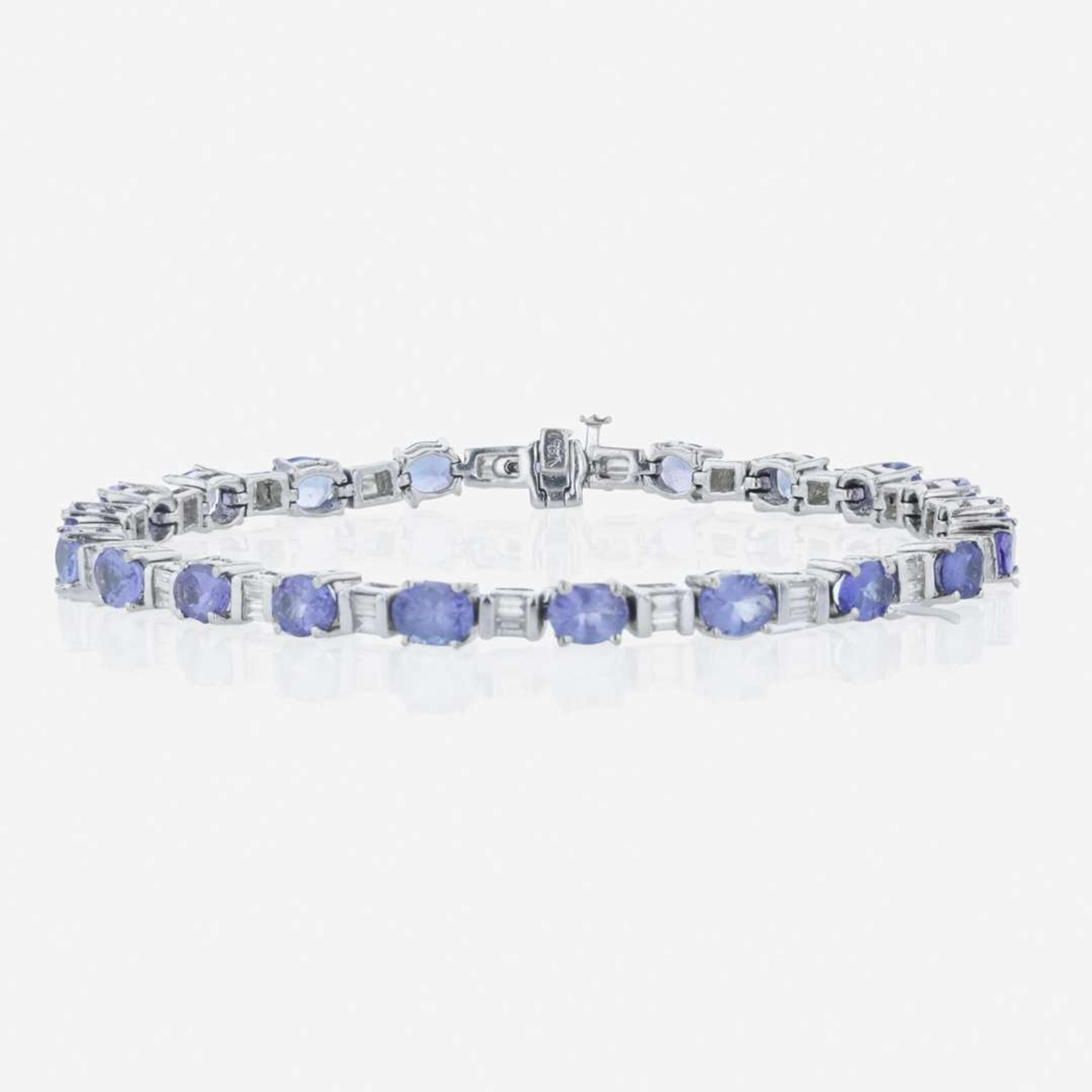 A 14K white gold, tanzanite, and diamond bracelet