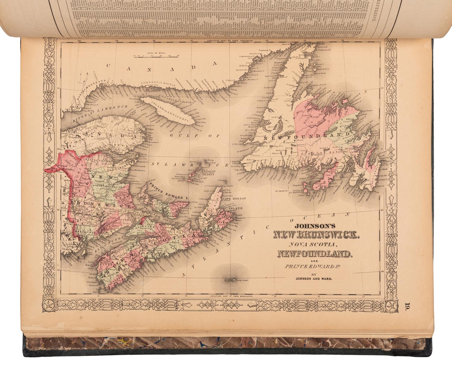 [ATLAS]. FISHER, Richard Swainson. Johnson's New Illustrated (Steel Plate) Family Atlas. Maps compiled, drawn, and engraved under the supervision of J.H. Colton and A.J. Johnson. New York: Johnson & Ward, [1865].