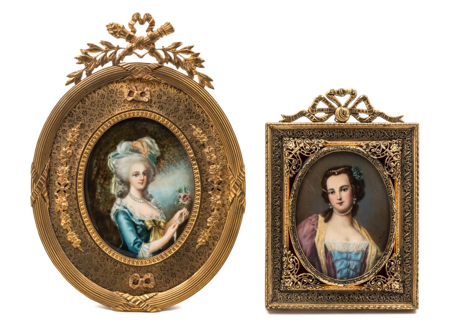 Two Continental Portrait Miniatures Larger example 4 x 3 1/4 inches. — 19TH/20TH CENTURY