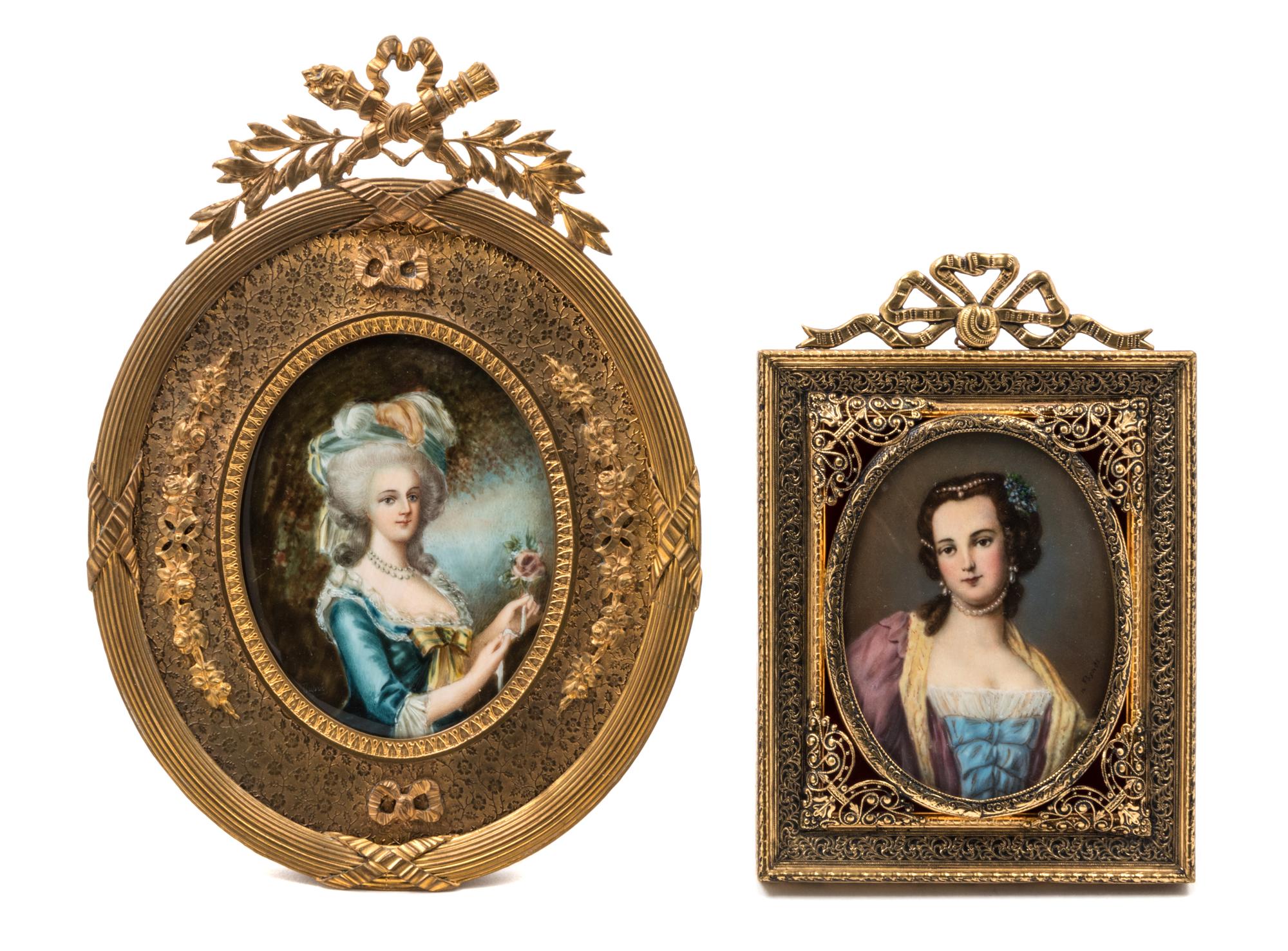 Two Continental Portrait Miniatures Larger example 4 x 3 1/4 inches. — 19TH/20TH CENTURY