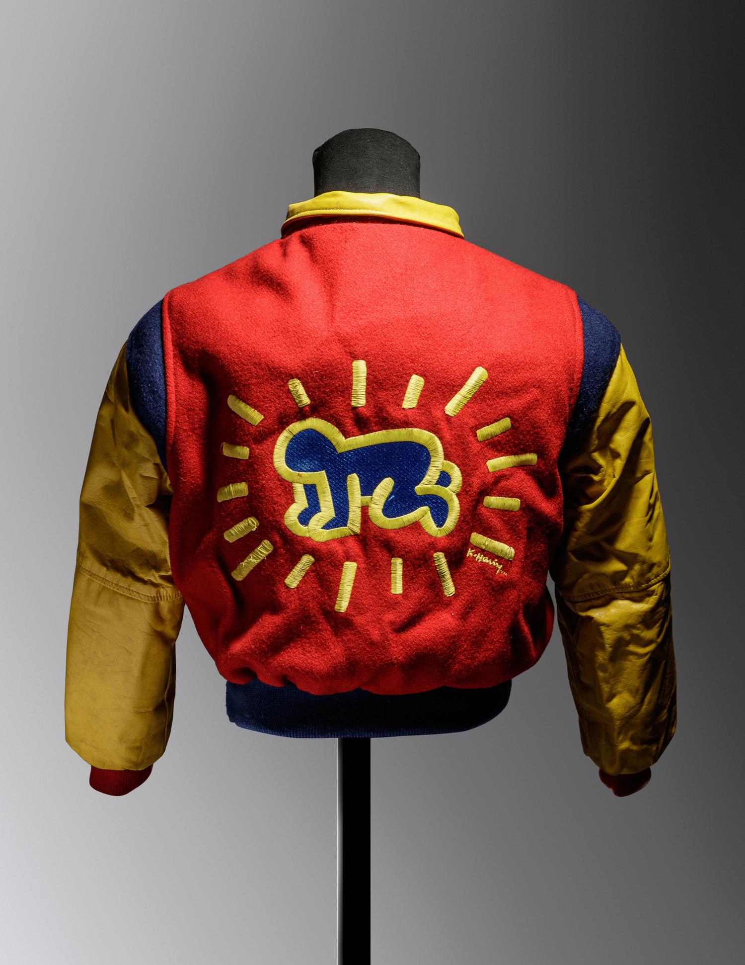 A Keith Haring Leather and Wool Boy's Bomber Jacket Retailed by Pop Shop, New York, Circa Early 1990s