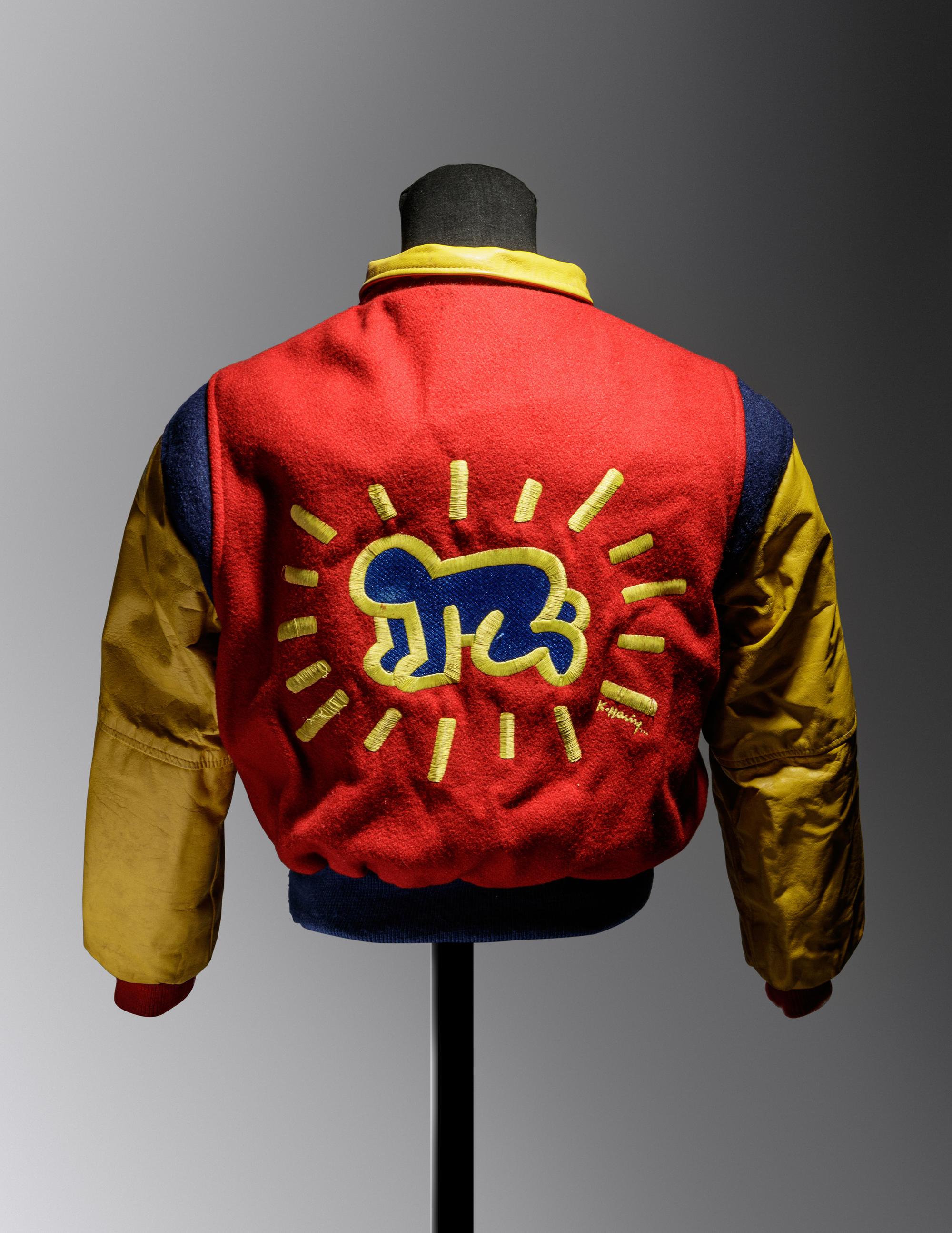 A Keith Haring Leather and Wool Boy's Bomber Jacket Retailed by Pop Shop, New York, Circa Early 1990s