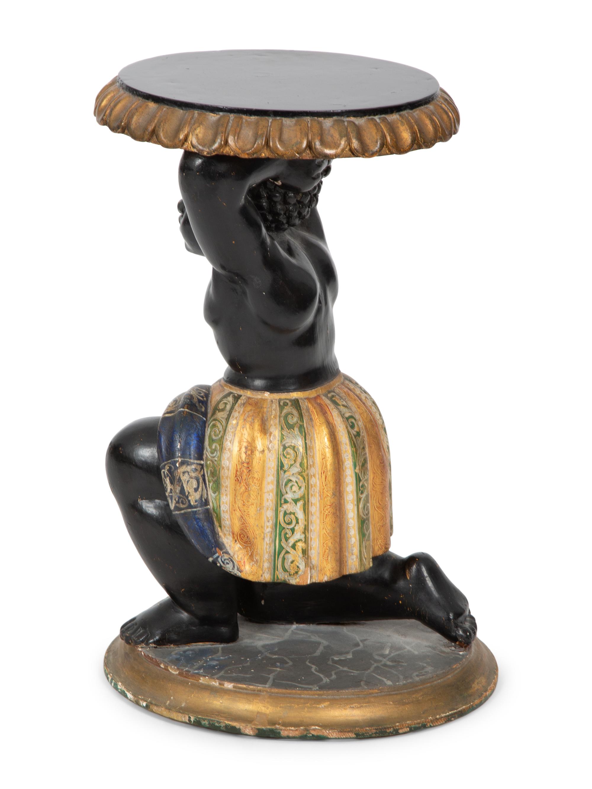 An Italian Polychrome and Gilt Figural Taboret