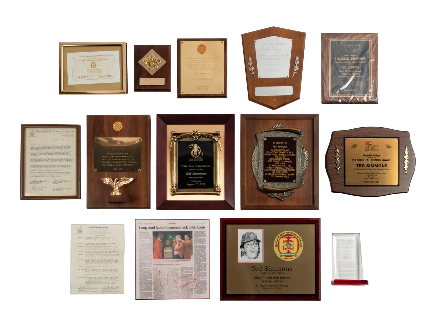A Group of 14 Awards and Plaques from The Collection of Baseball Hall of Famer Ted Simmons,