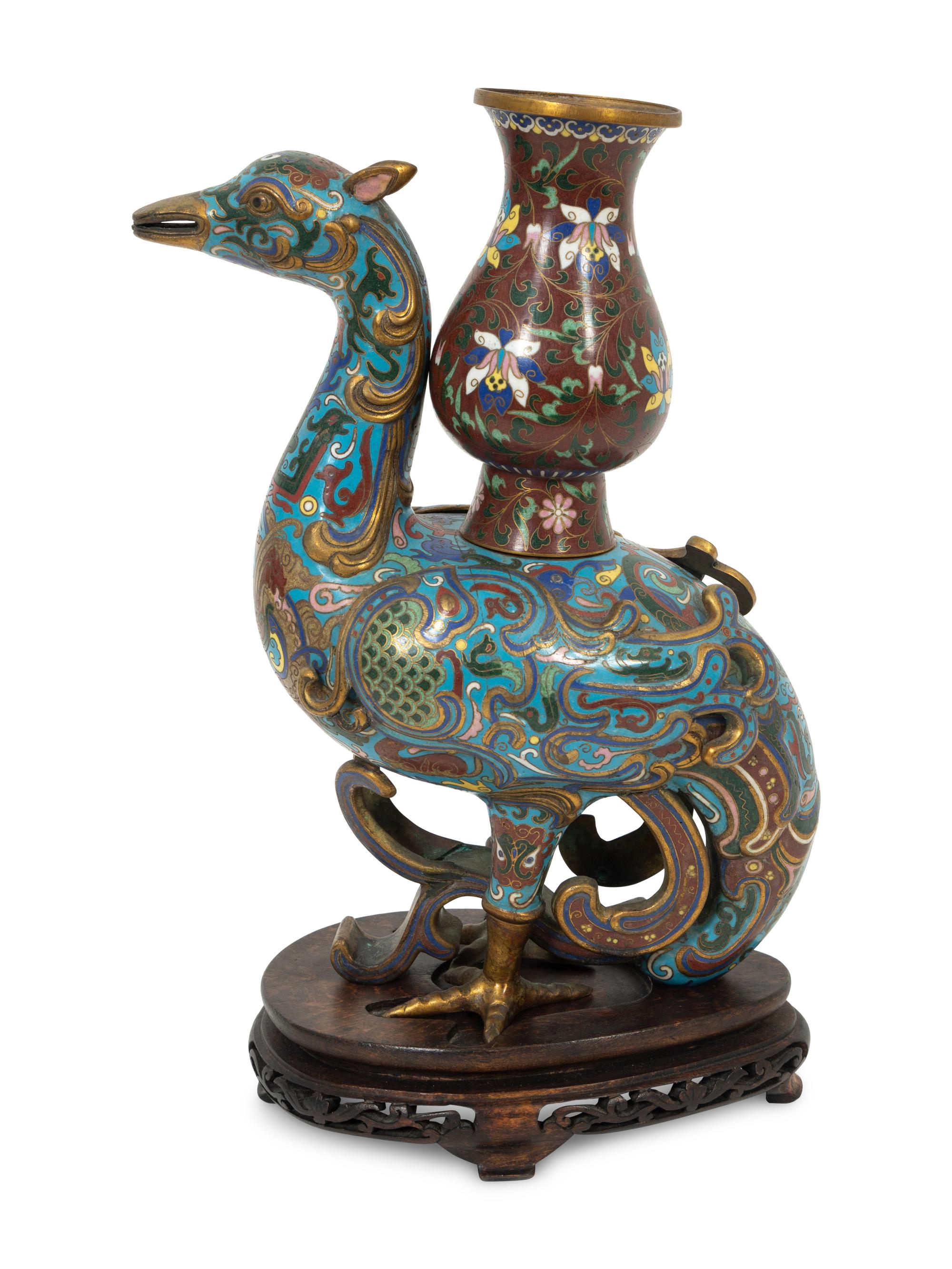 A Chinese Cloisonne Phoenix Incense Vase