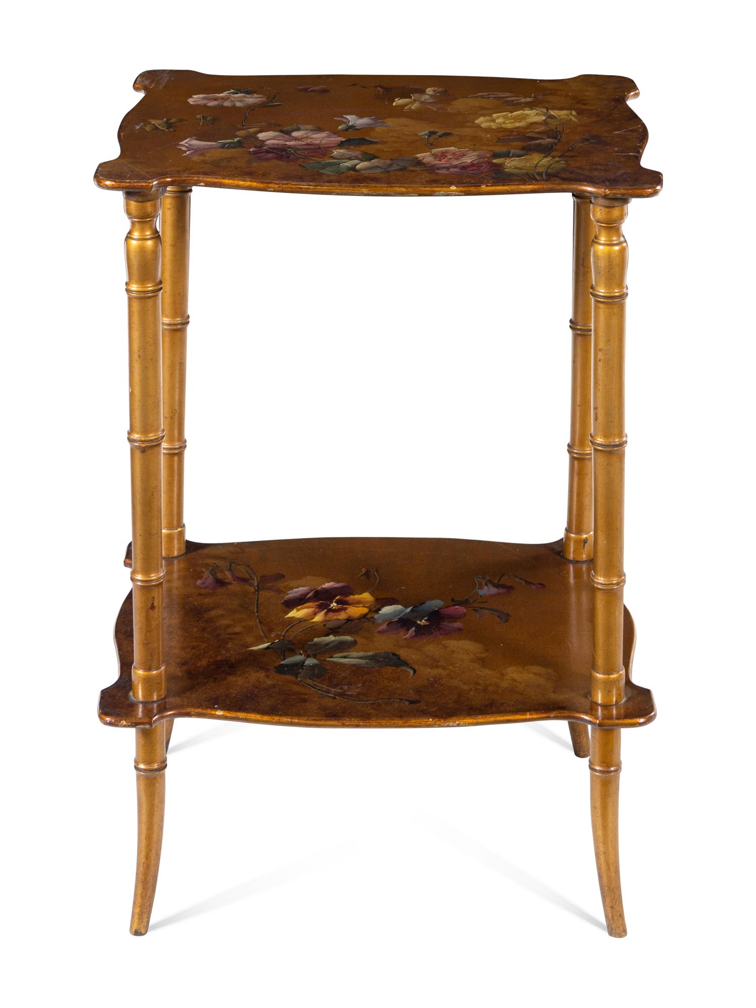 A Gilt and Polychrome Decorated End Table