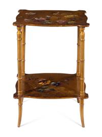 A Gilt and Polychrome Decorated End Table