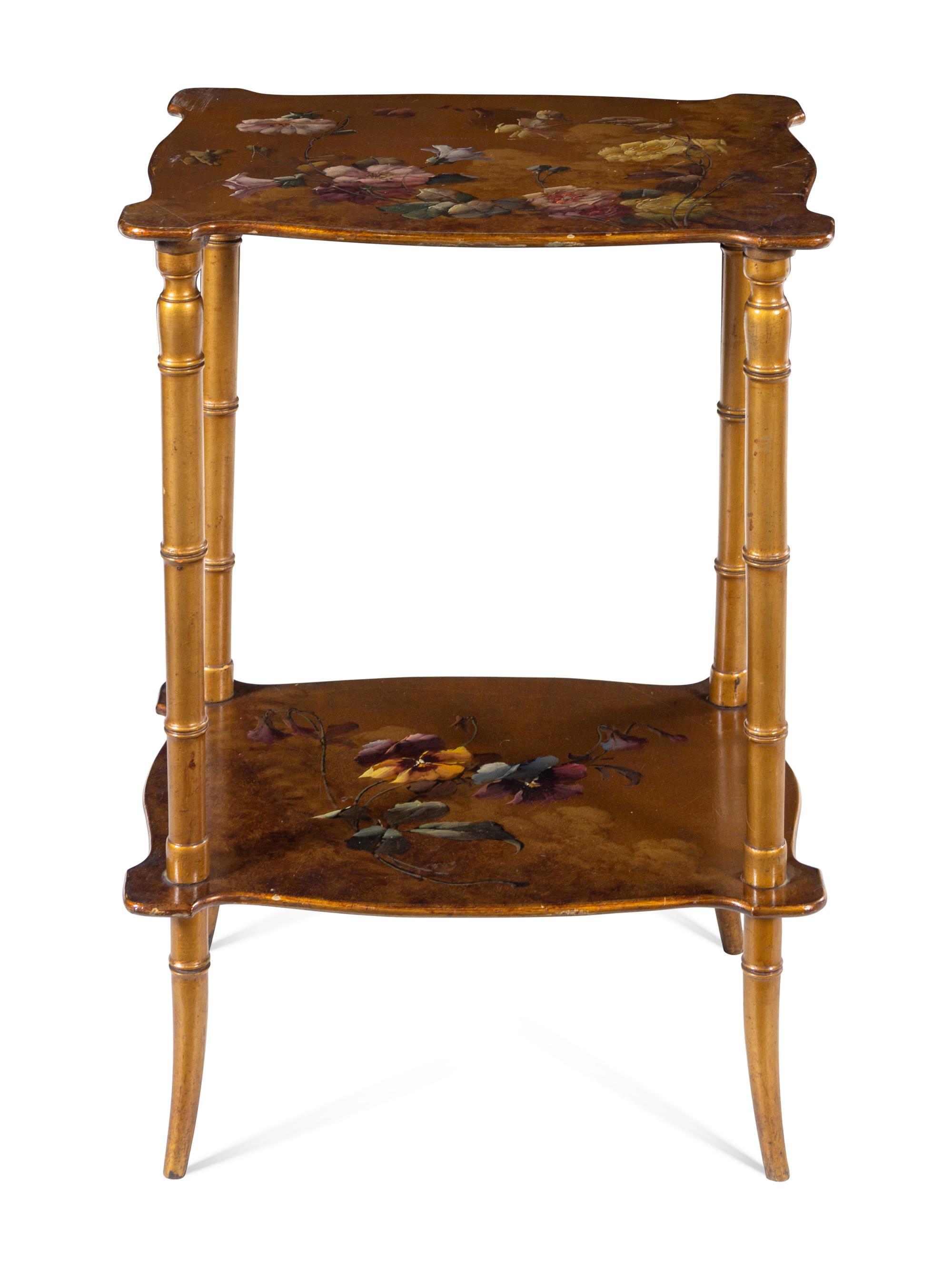 A Gilt and Polychrome Decorated End Table