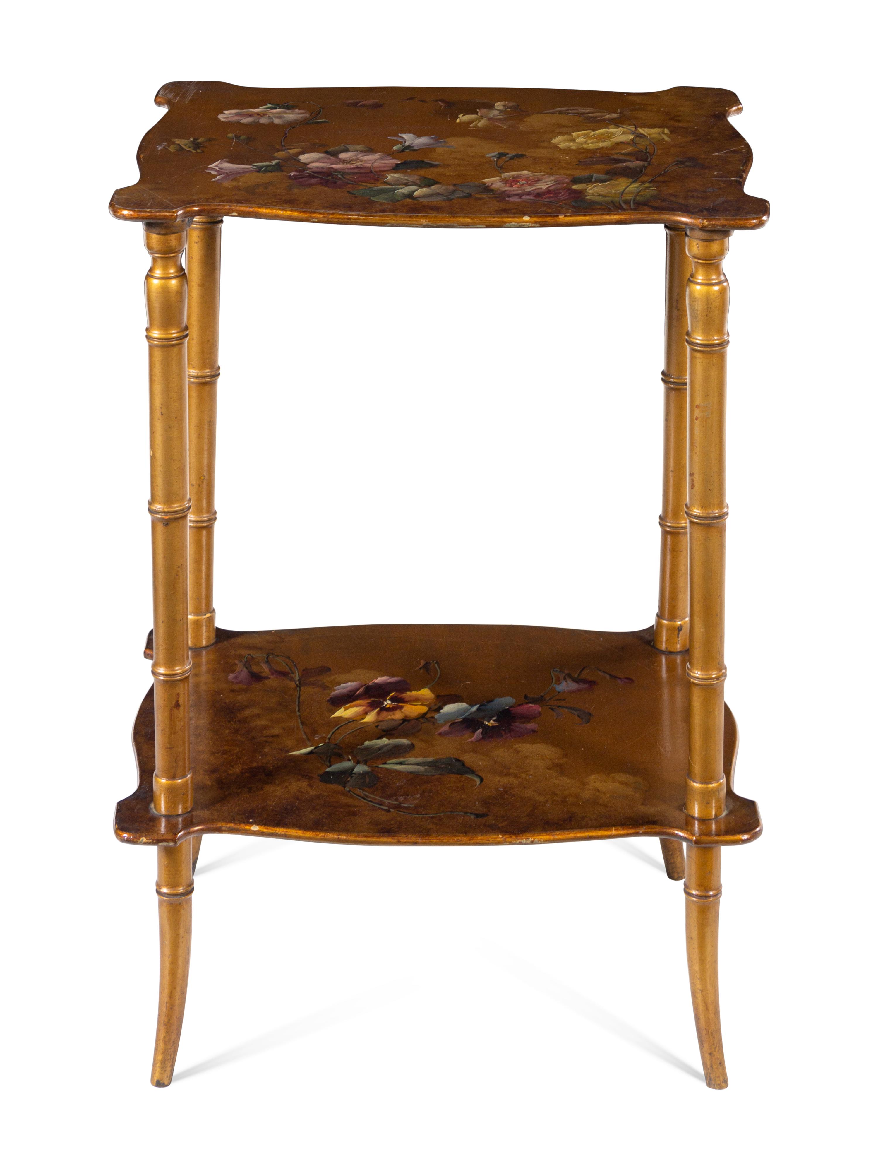 A Gilt and Polychrome Decorated End Table