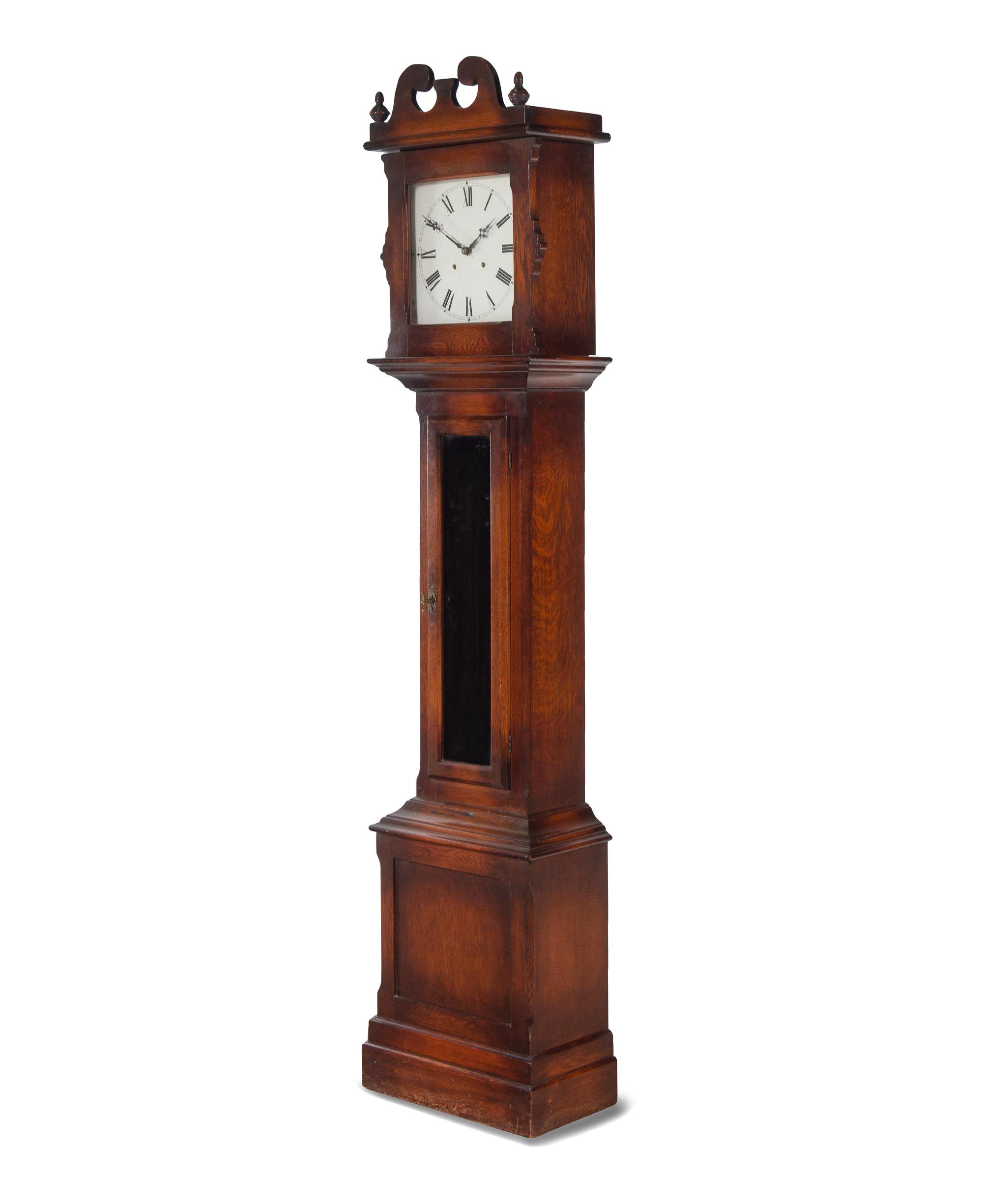 An American Oak Tall Case Clock