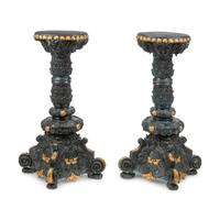 A Pair of Régence Style Patinated and Parcel Gilt Bronze Pedestals
