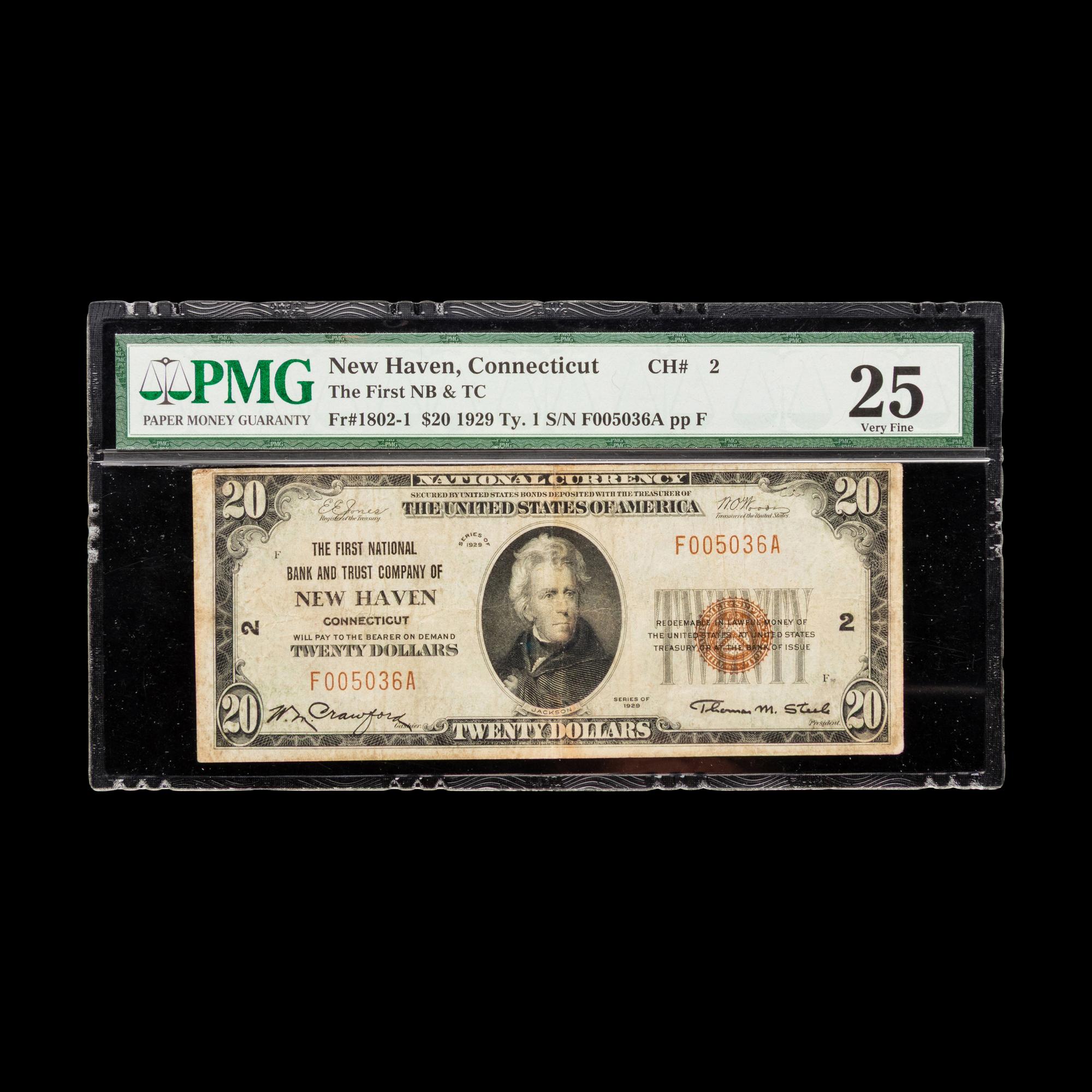 [NATIONAL CURRENCY] NEW HAVEN, CT, First National Bank and Trust Company of New Haven, $20, Series 1929-Type 1 [PMG VF25]