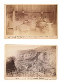 [MINING]. 2 boudoir cards featuring mining operations in Oregon incl. Rye Valley Placer Mines.